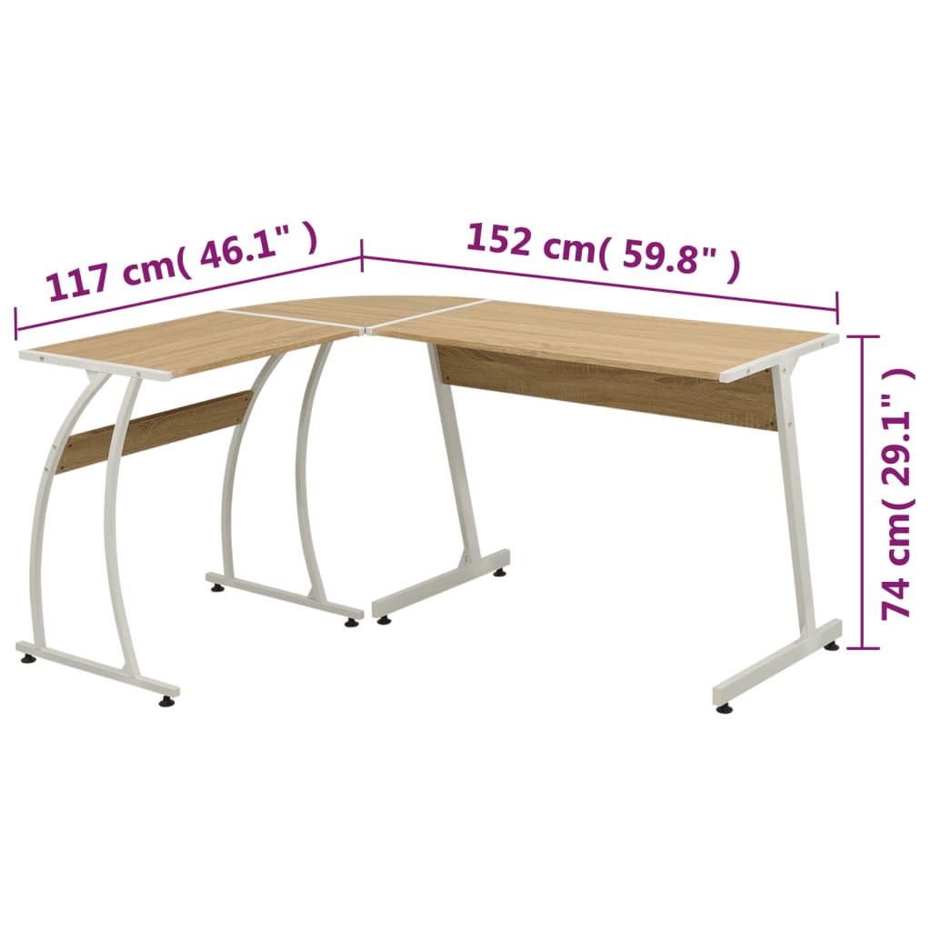 Hoekbureau L-vormig eikenhout