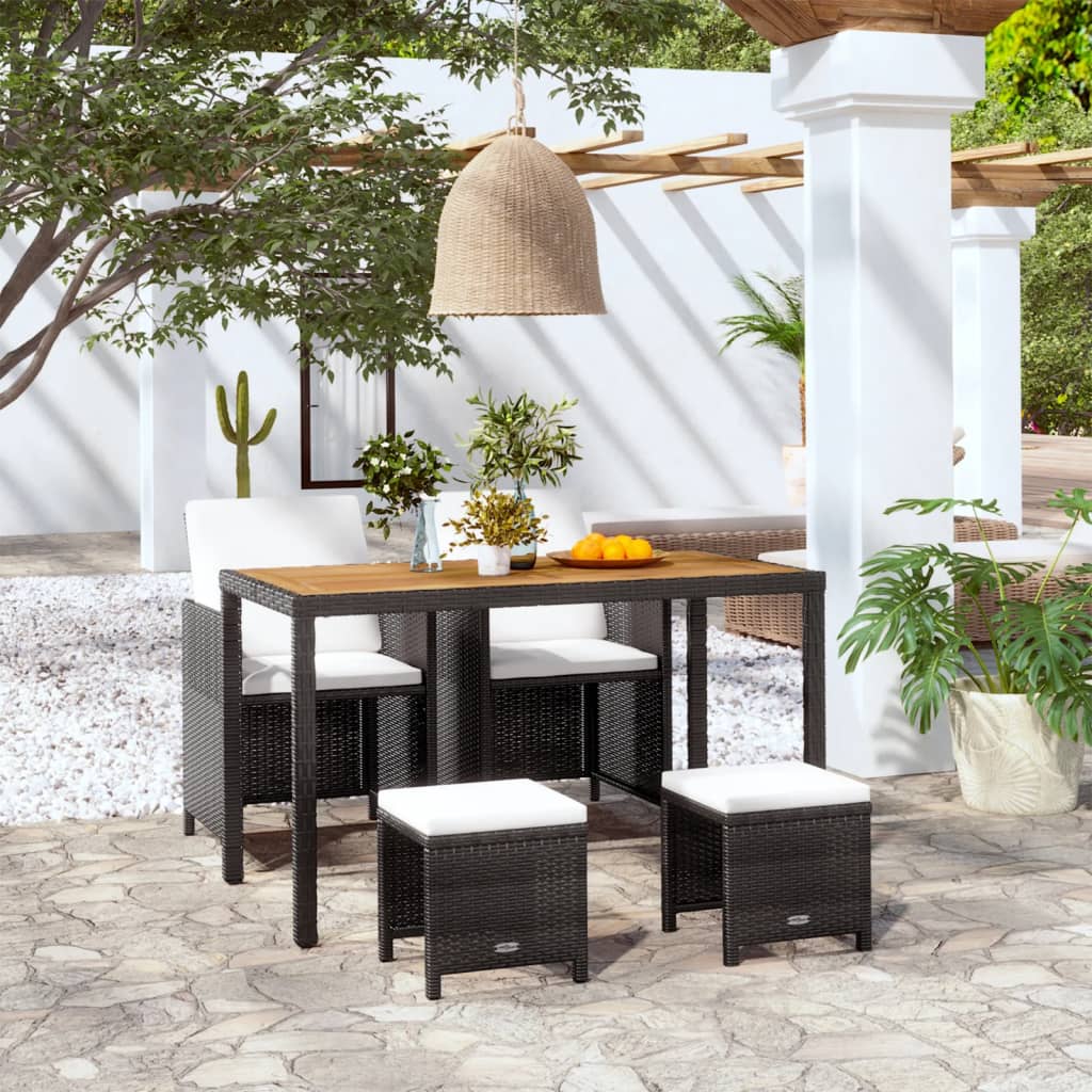 5-delige Tuinset poly rattan acaciahout antraciet