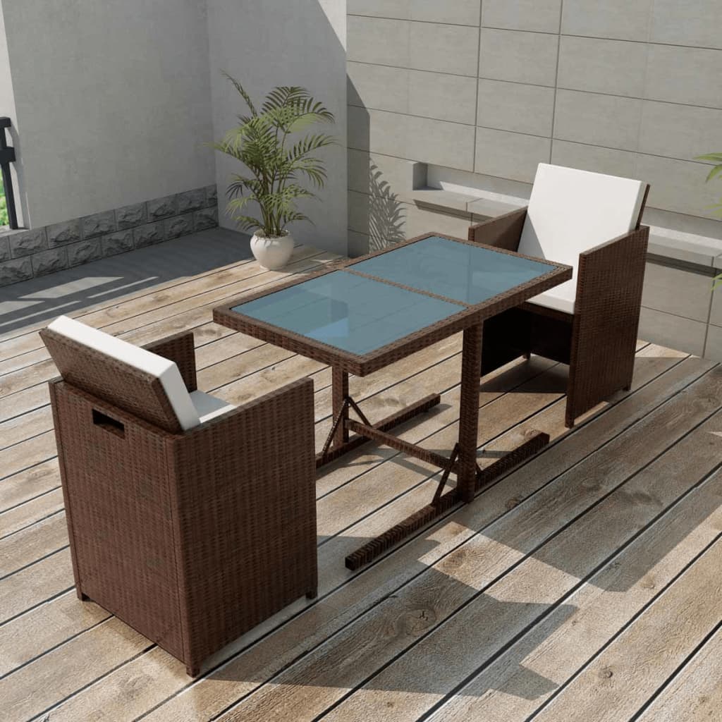 3-delige Bistroset met kussens poly rattan