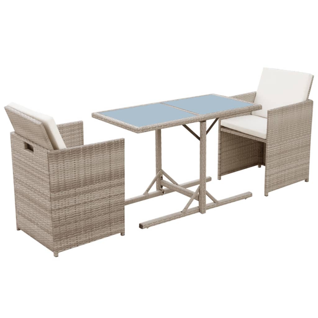 3-delige Bistroset met kussens poly rattan