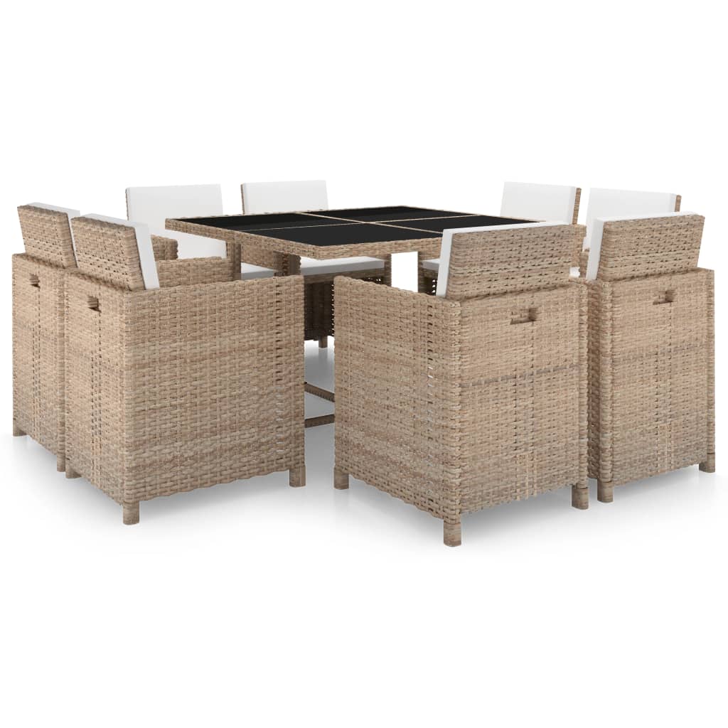 9-delige Tuinset met kussens poly rattan