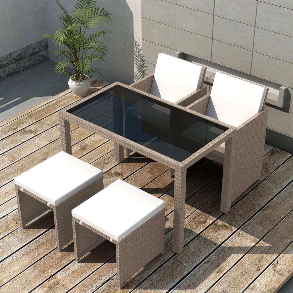 5-delige Tuinset poly rattan acaciahout antraciet