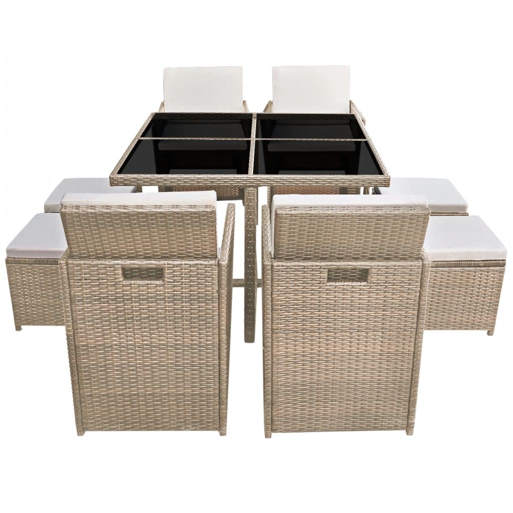 9-delige Tuinset met kussens poly rattan