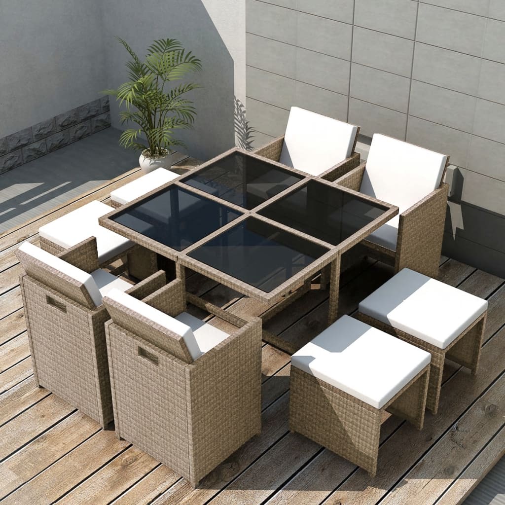 9-delige Tuinset met kussens poly rattan