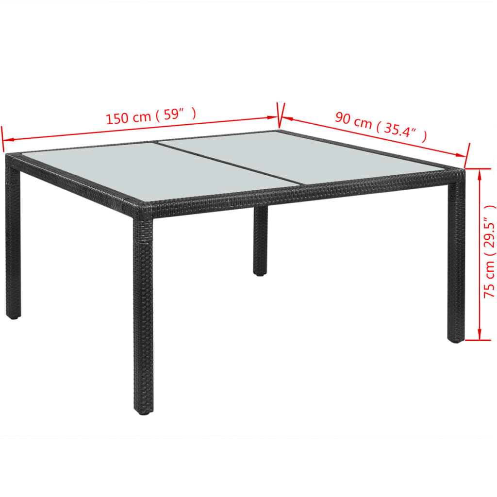 Tuintafel 150x90x75 cm poly rattan zwart