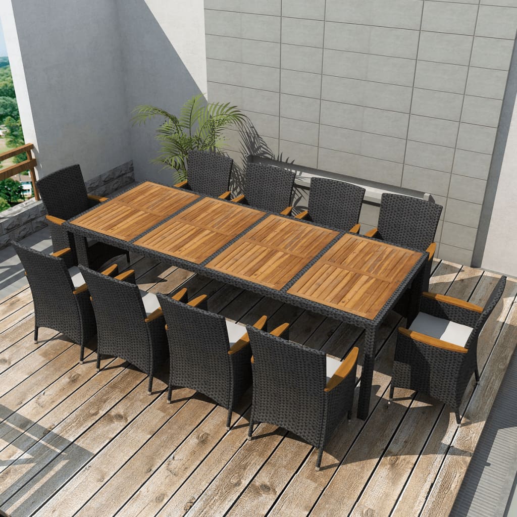 5-delige Tuinset met kussens poly rattan zwart