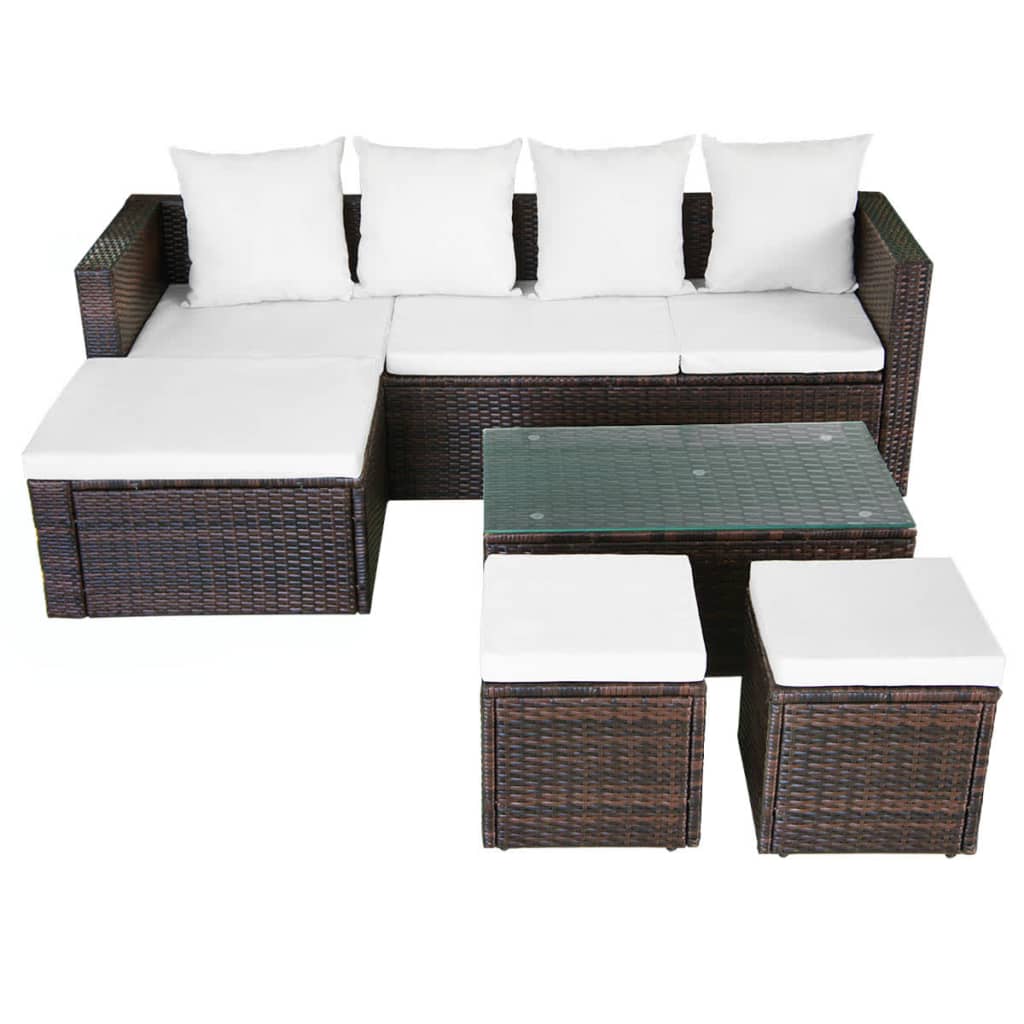 4-delige Loungeset met kussens poly rattan