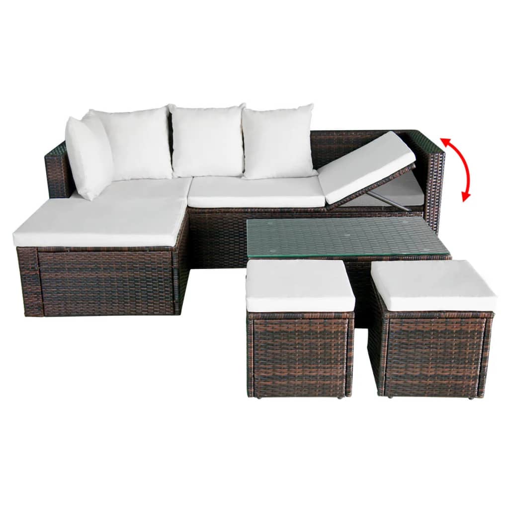 4-delige Loungeset met kussens poly rattan