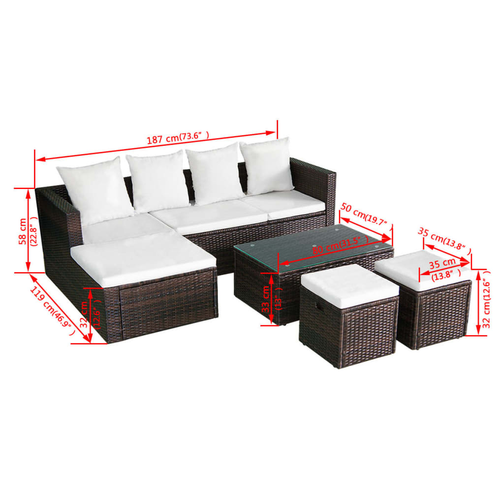 4-delige Loungeset met kussens poly rattan