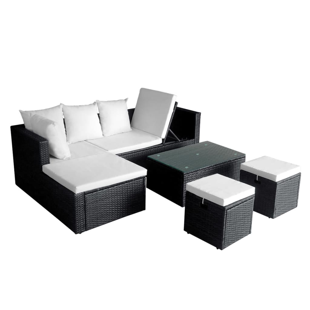 4-delige Loungeset met kussens poly rattan