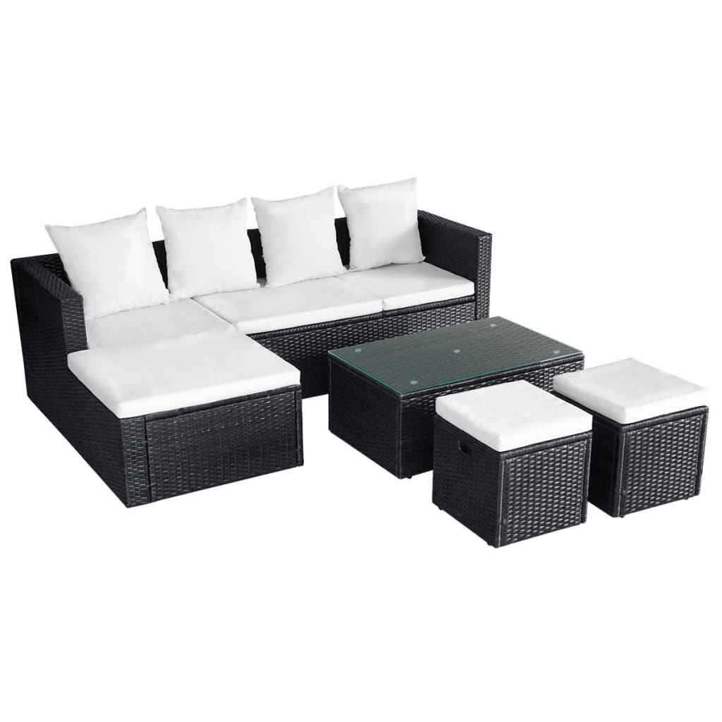 4-delige Loungeset met kussens poly rattan