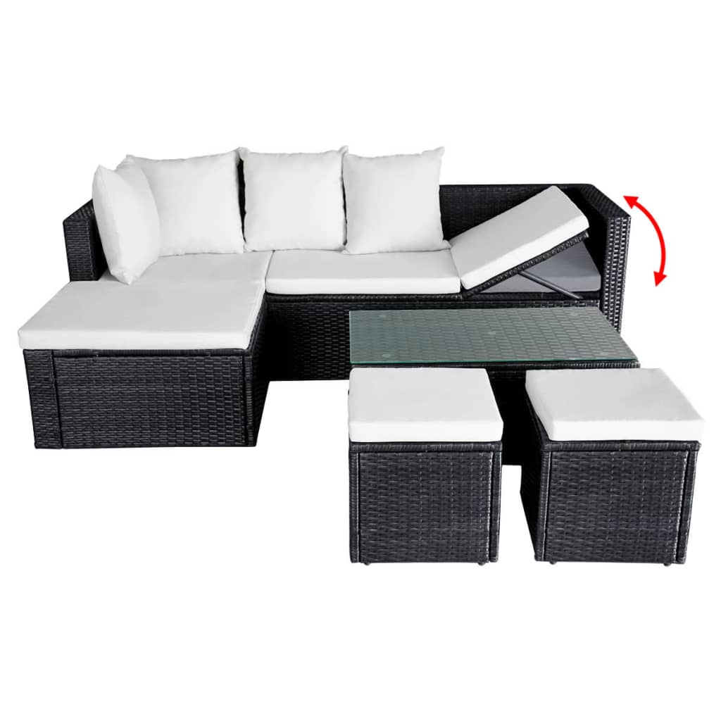 4-delige Loungeset met kussens poly rattan