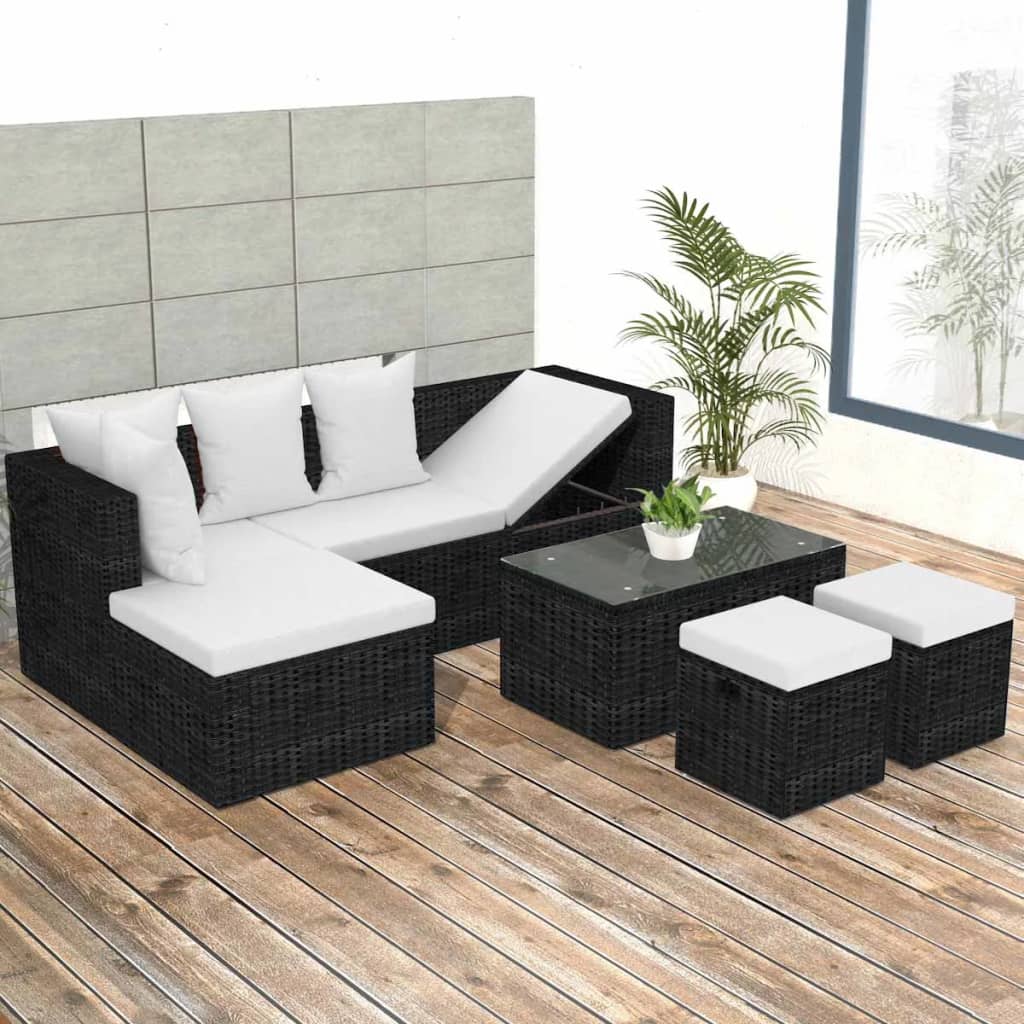 4-delige Loungeset met kussens poly rattan