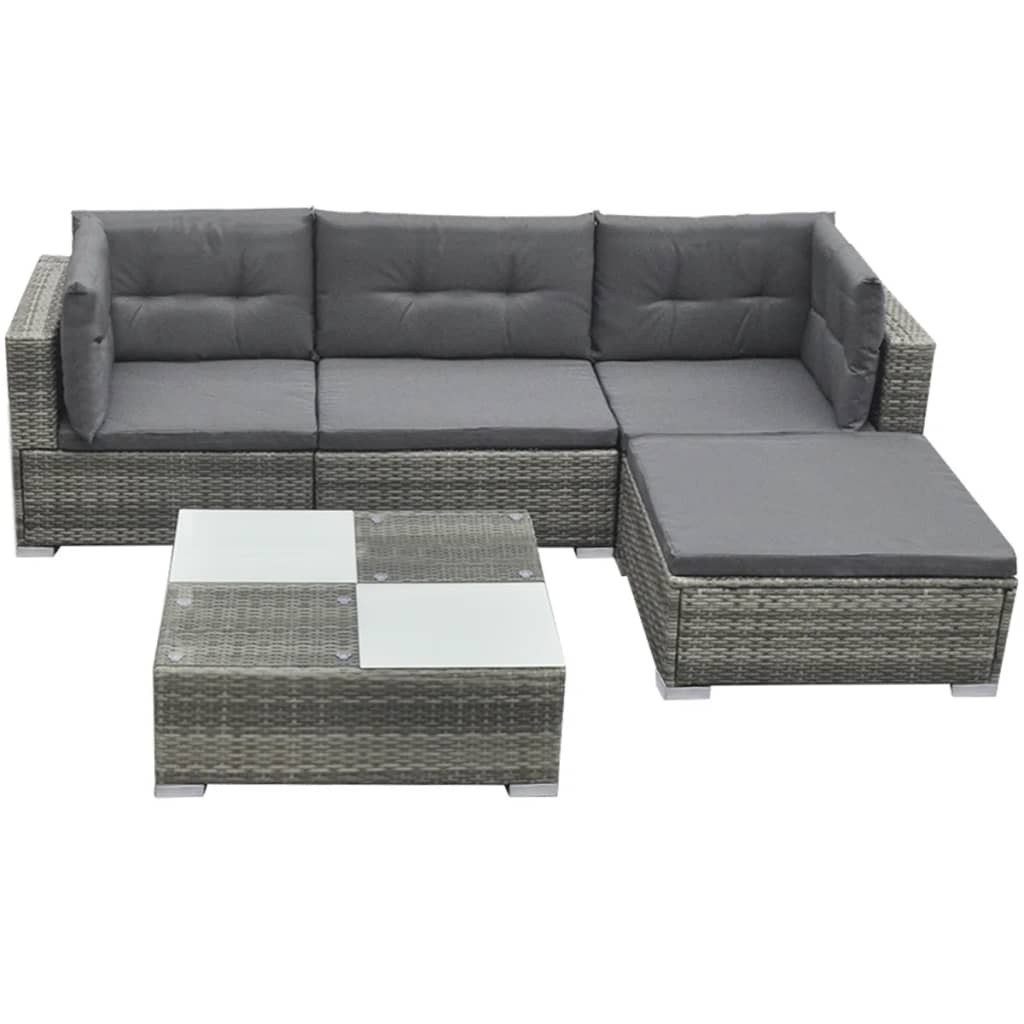 5-delige Loungeset met kussens poly rattan