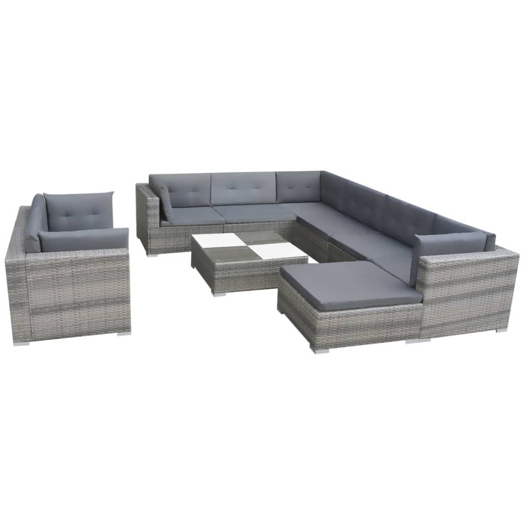 10-delige Loungeset met kussens poly rattan