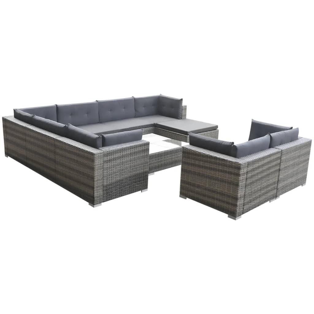 10-delige Loungeset met kussens poly rattan