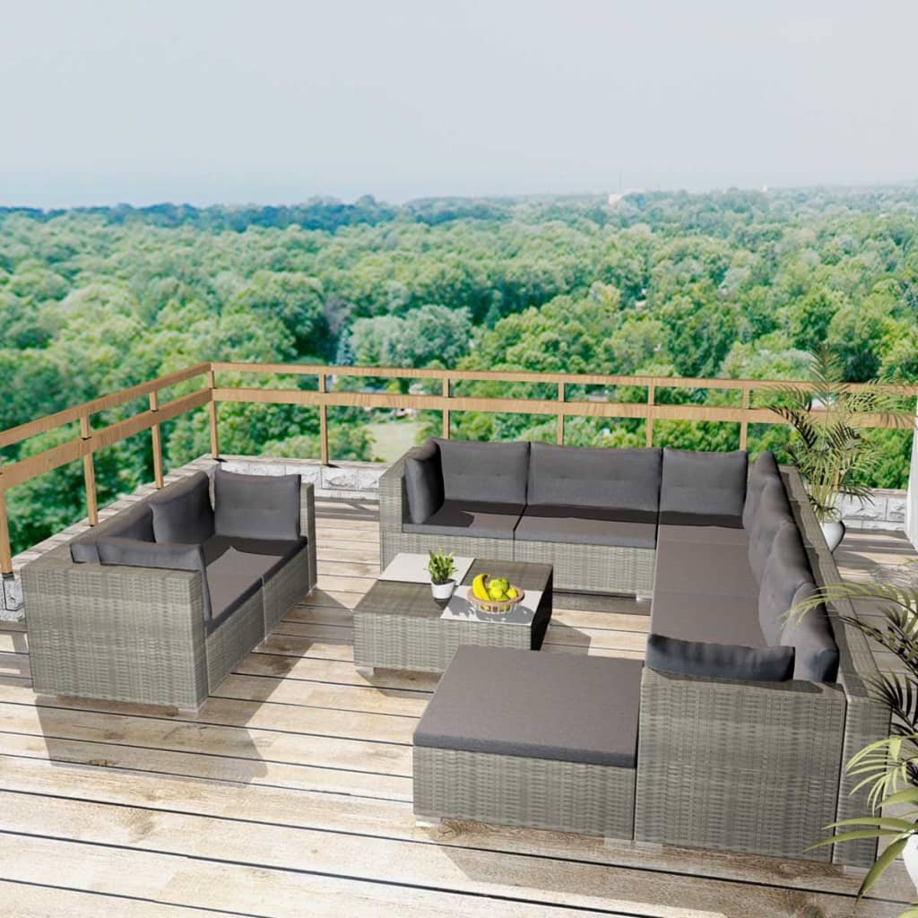 10-delige Loungeset met kussens poly rattan