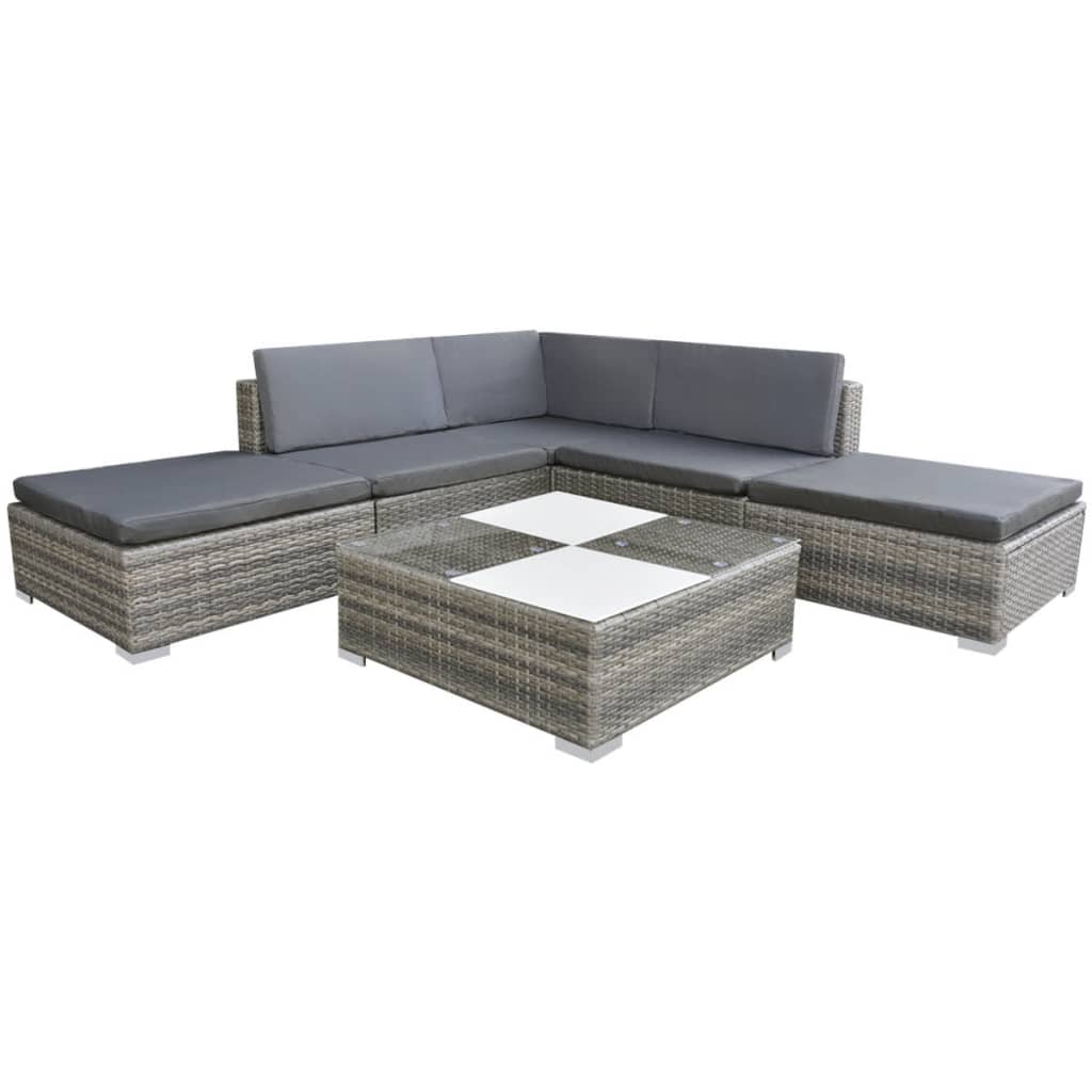 6-delige Loungeset met kussens poly rattan