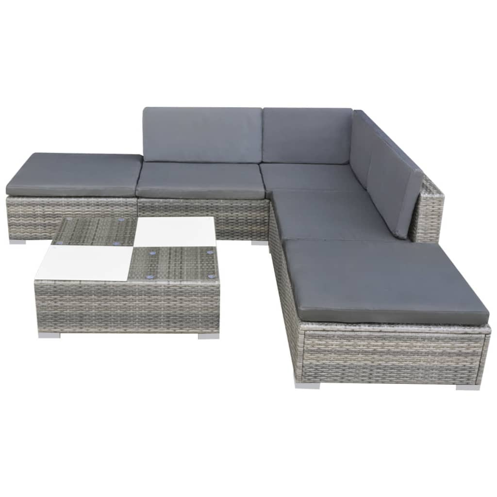 6-delige Loungeset met kussens poly rattan