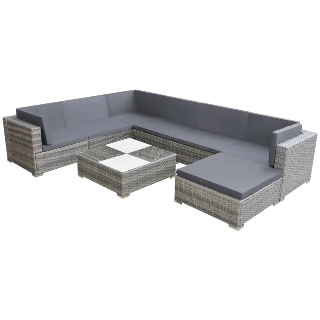 8-delige Loungeset met kussens poly rattan