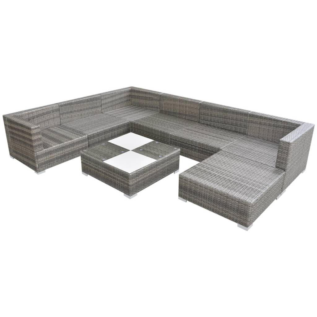 8-delige Loungeset met kussens poly rattan