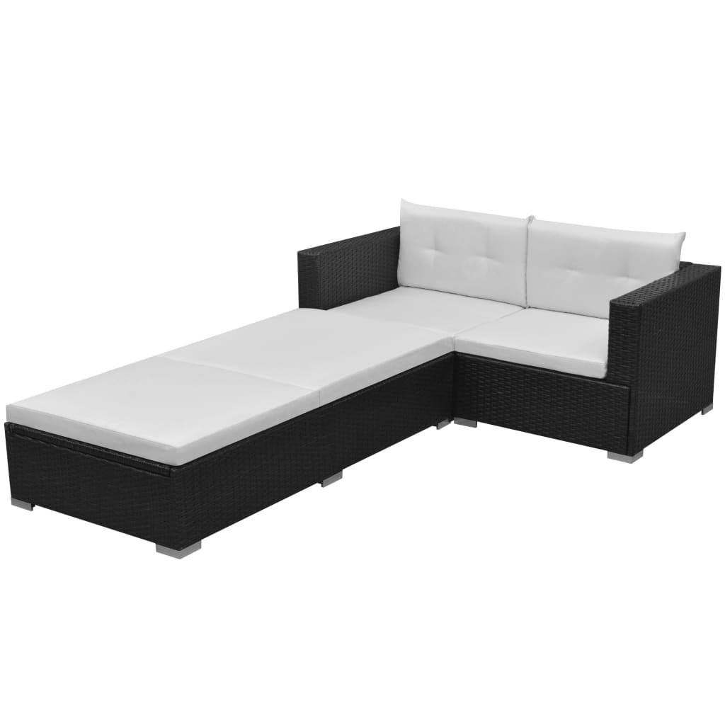 3-delige Loungeset met kussens poly rattan