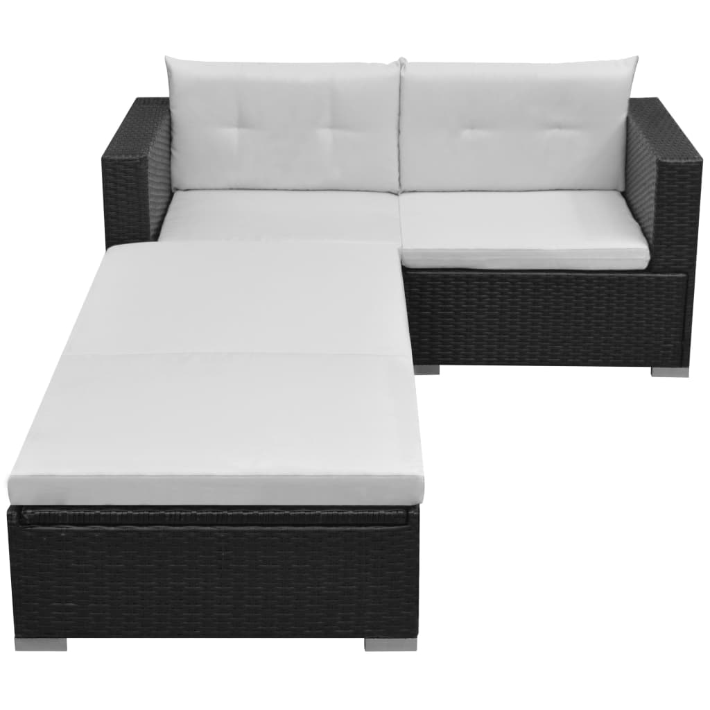 3-delige Loungeset met kussens poly rattan