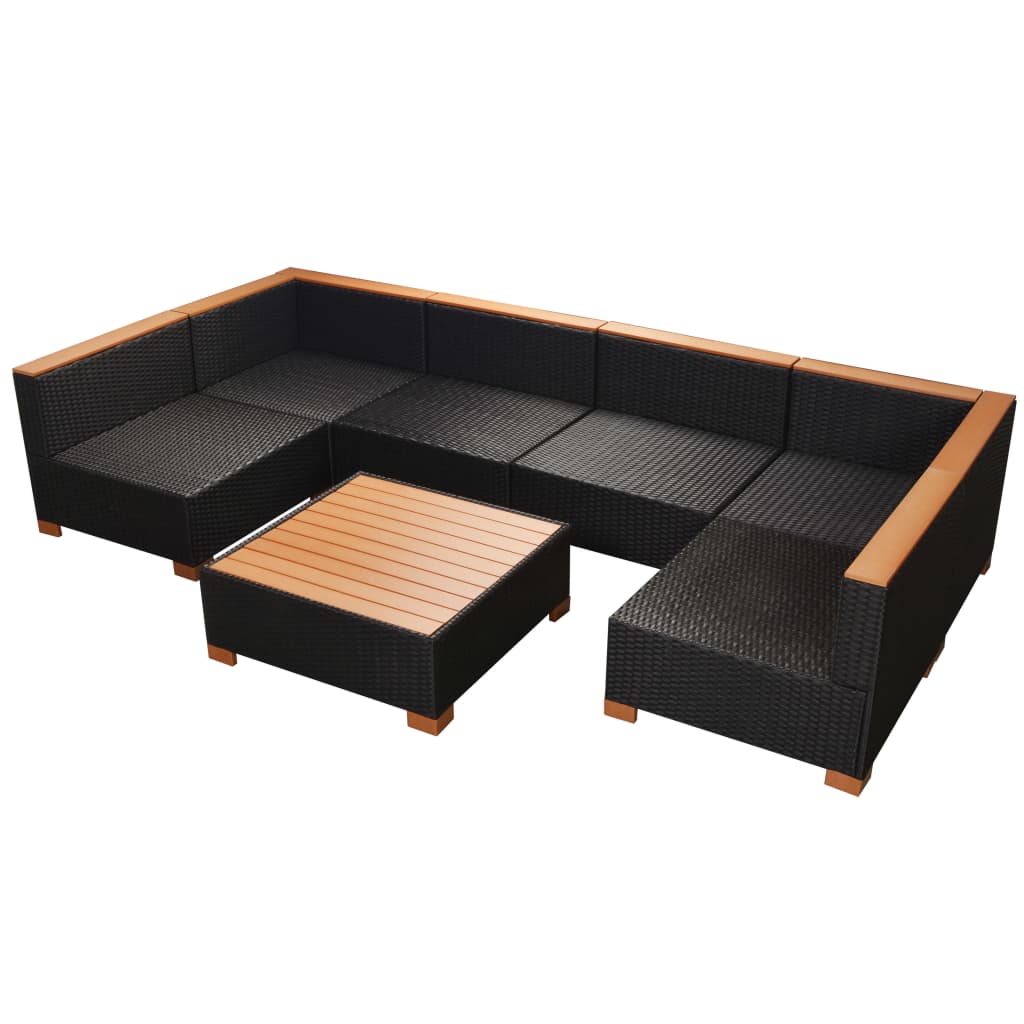 8-delige Loungeset met kussens poly rattan zwart