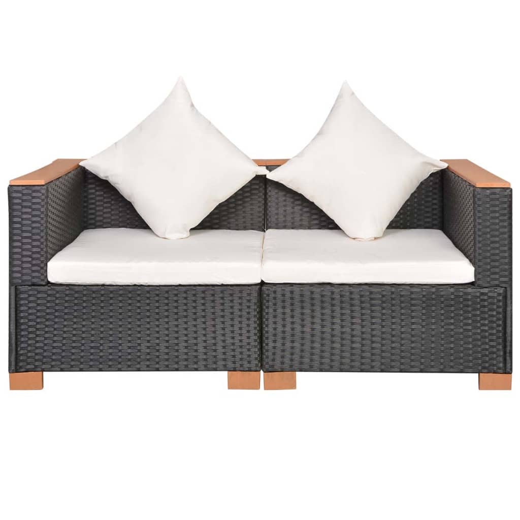 8-delige Loungeset met kussens poly rattan zwart