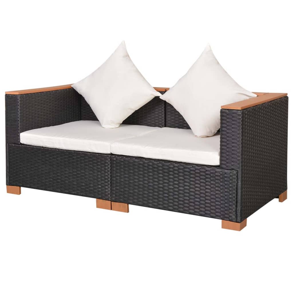 8-delige Loungeset met kussens poly rattan zwart