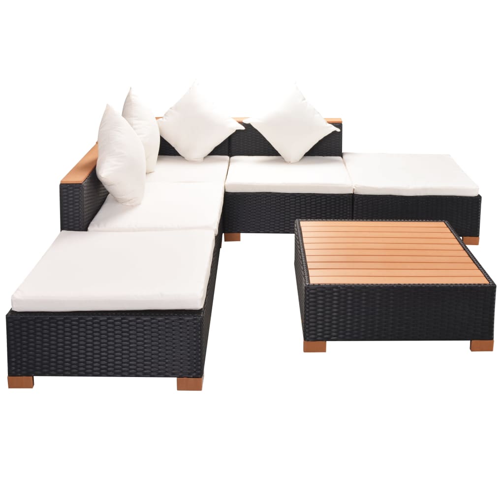 8-delige Loungeset met kussens poly rattan zwart