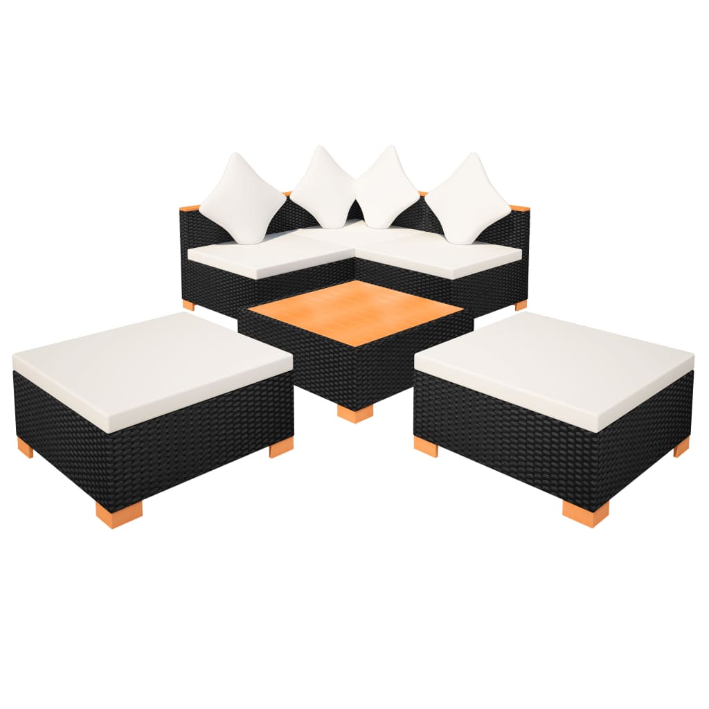 8-delige Loungeset met kussens poly rattan zwart