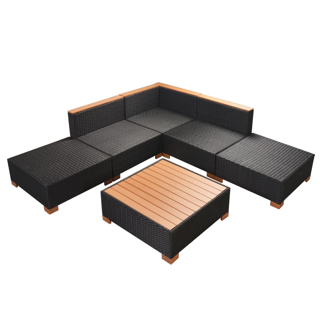 8-delige Loungeset met kussens poly rattan zwart