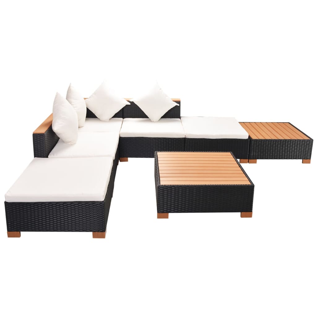 8-delige Loungeset met kussens poly rattan zwart