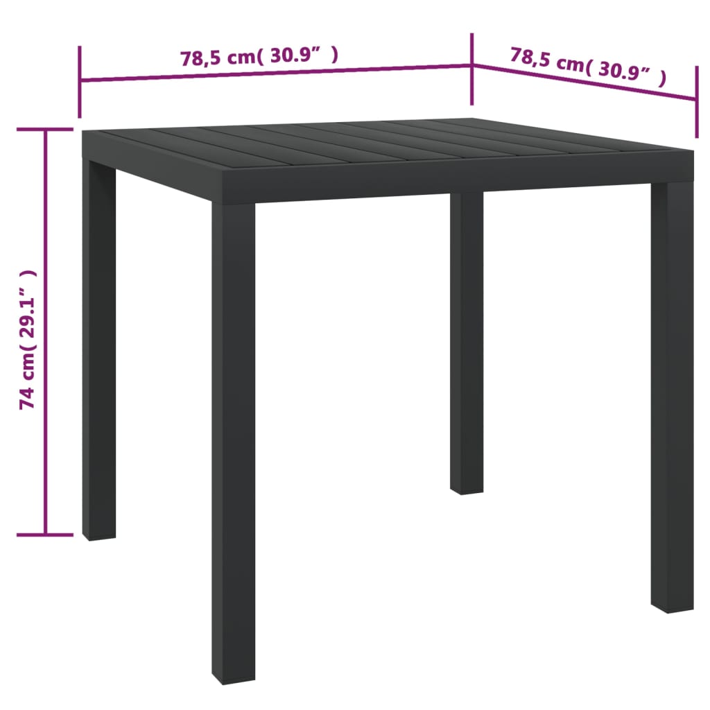 Tuintafel 80x80x74 cm aluminium en HKC zwart