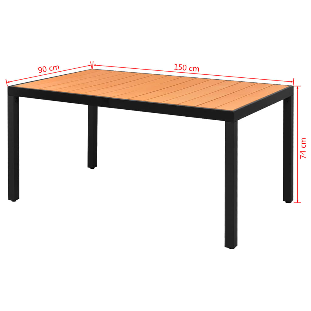 Tuintafel 185x90x74 cm aluminium en HKC bruin