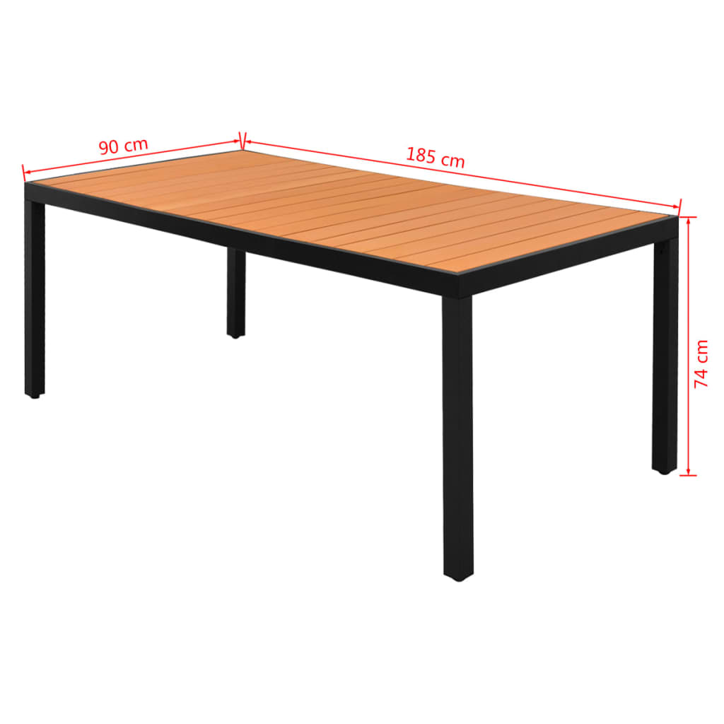 Tuintafel 185x90x74 cm aluminium en HKC bruin