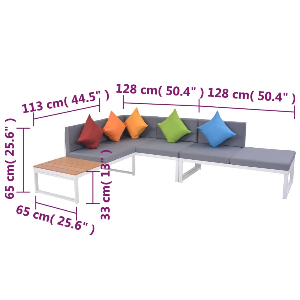 5-delige Loungeset met kussens aluminium en HKC