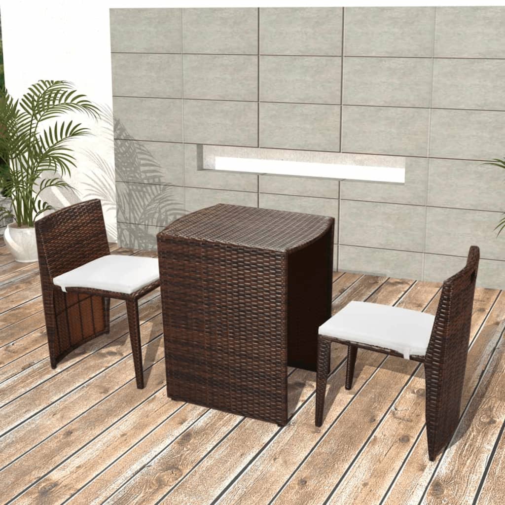 3-delige Bistroset met kussens poly rattan