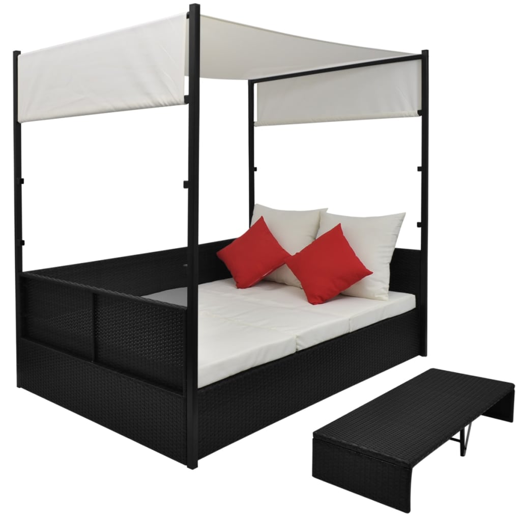 Tuinbed met luifel 190x130 cm poly rattan