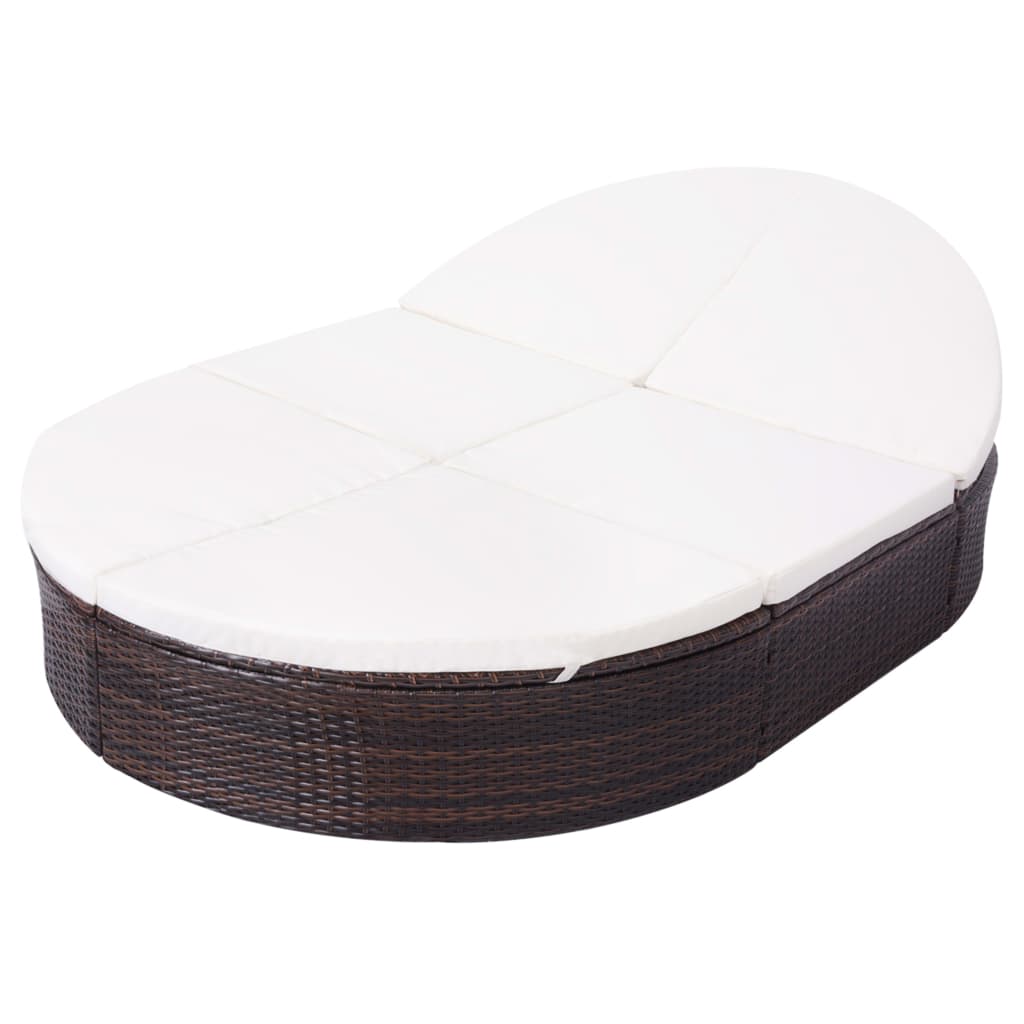 Loungebed met kussen poly rattan