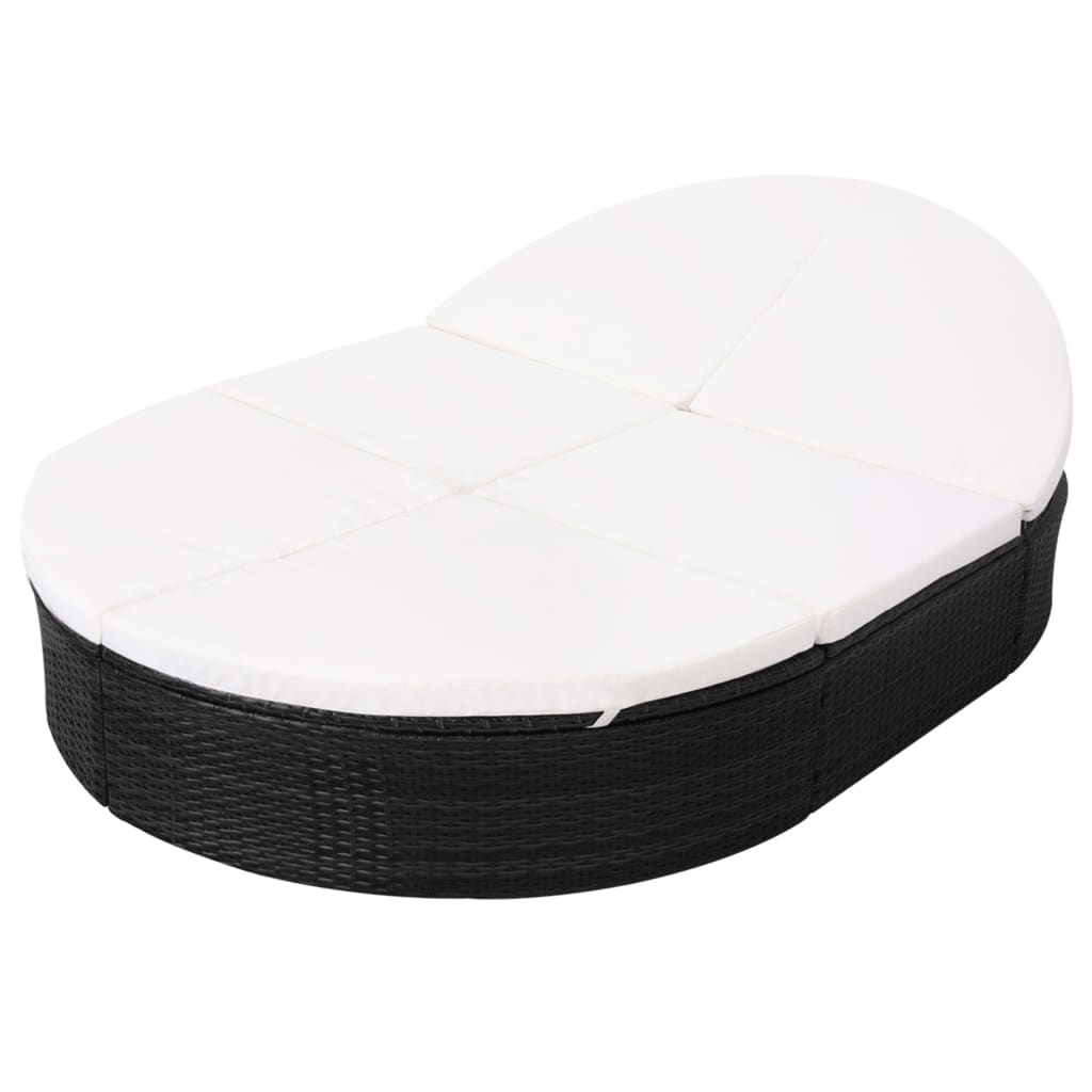 Loungebed met kussen poly rattan