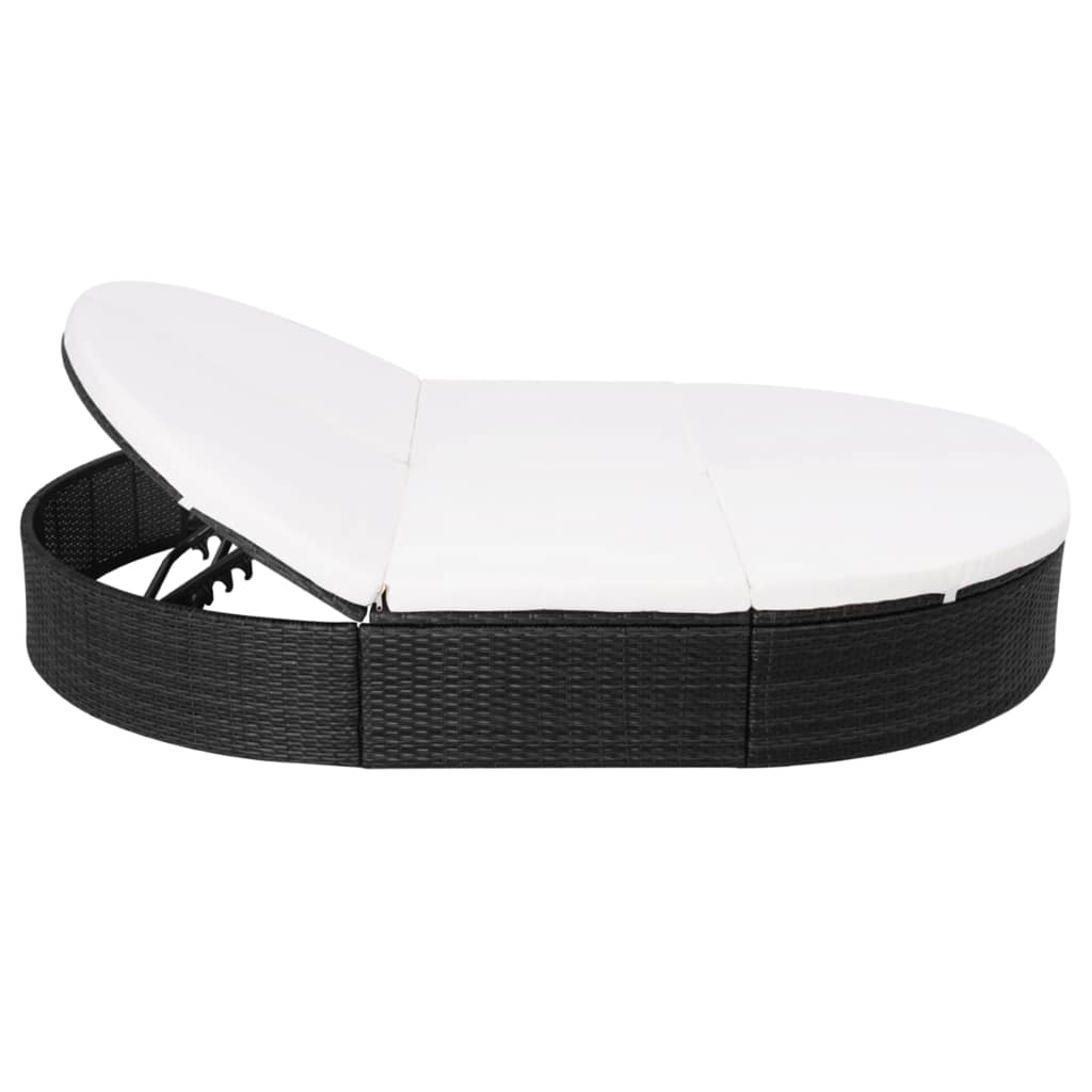 Loungebed met kussen poly rattan