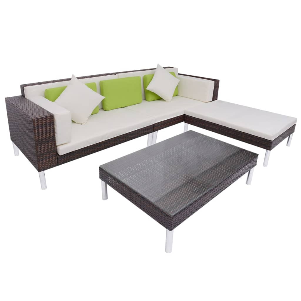 4-delige Loungeset met kussens poly rattan