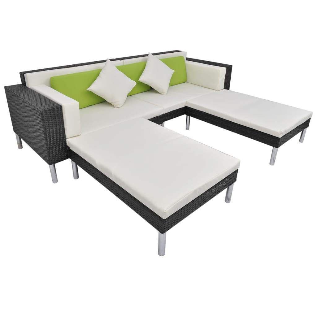 4-delige Loungeset met kussens poly rattan