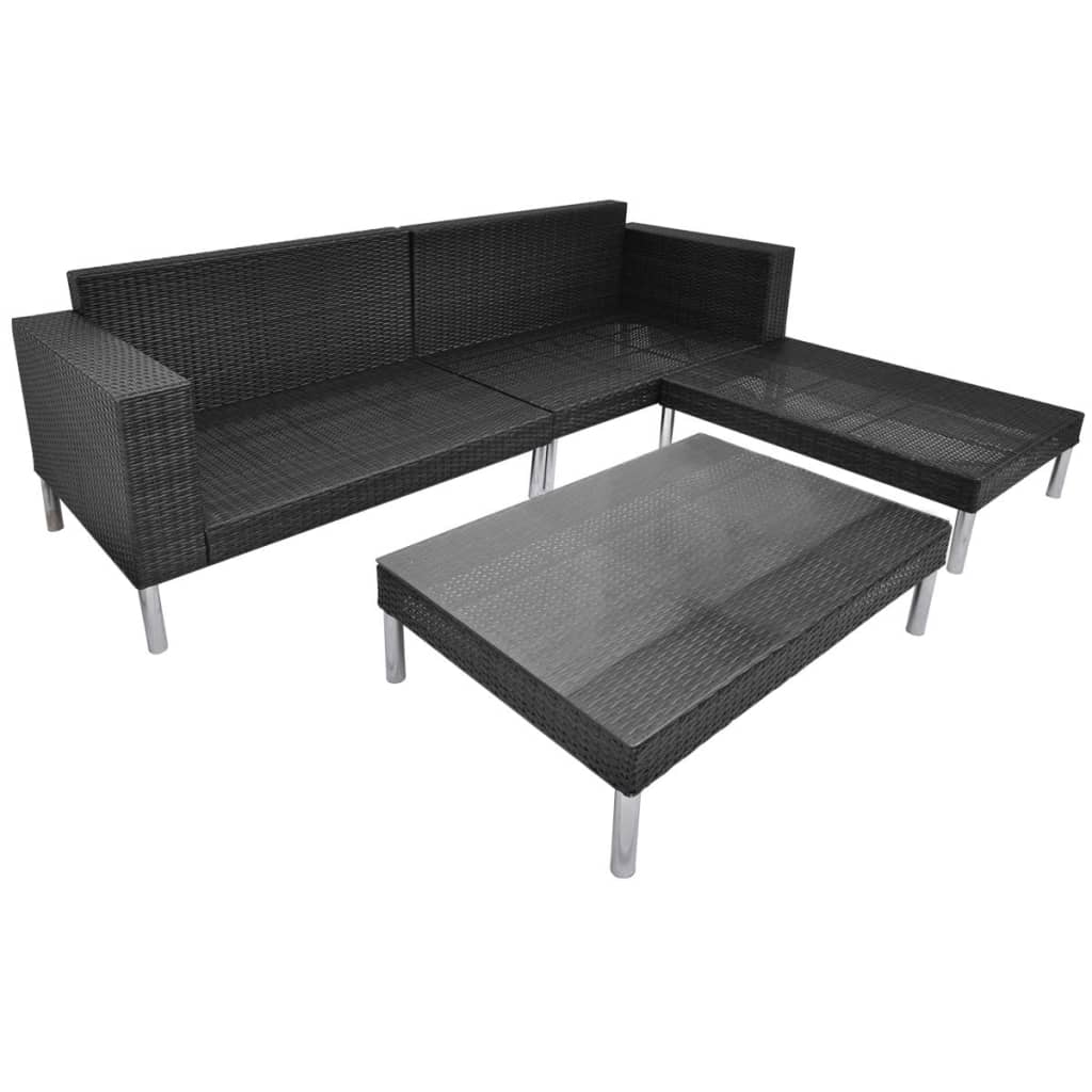 4-delige Loungeset met kussens poly rattan