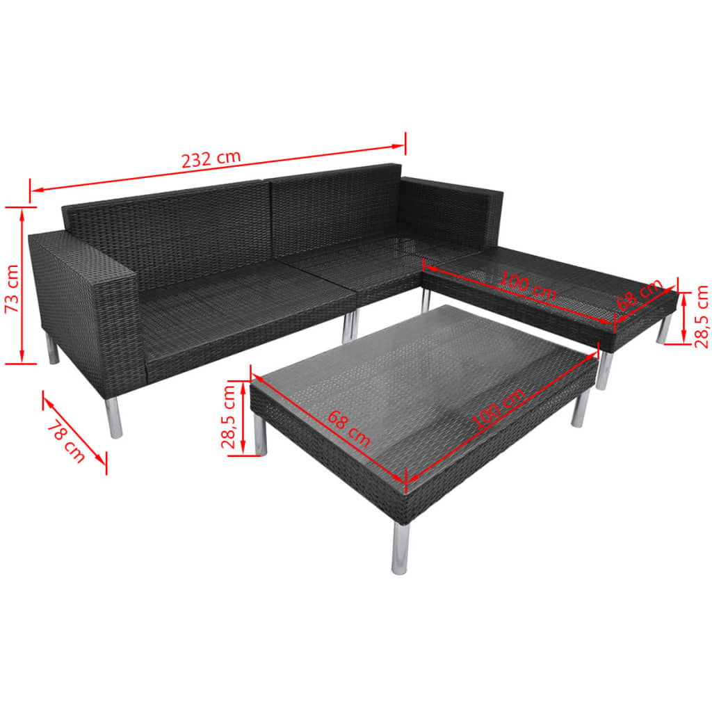 4-delige Loungeset met kussens poly rattan