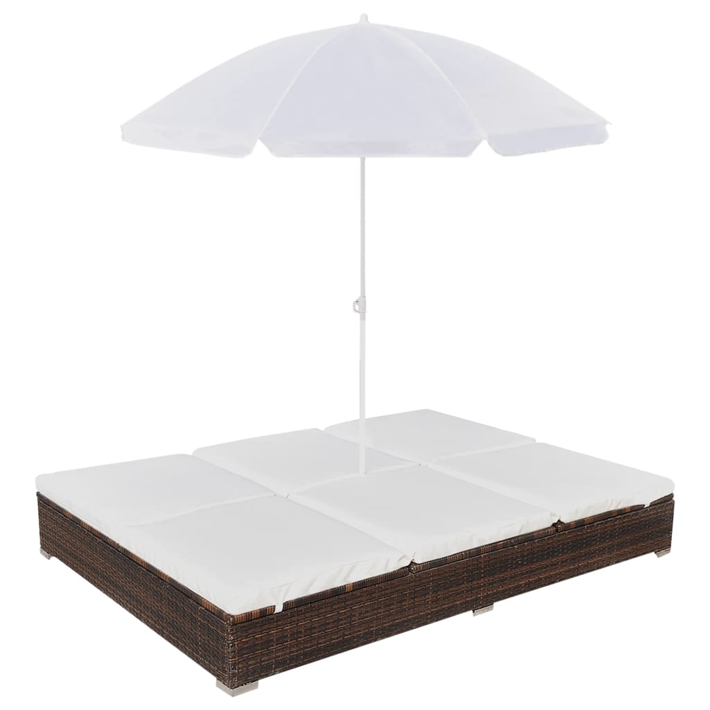 Loungebed met parasol poly rattan