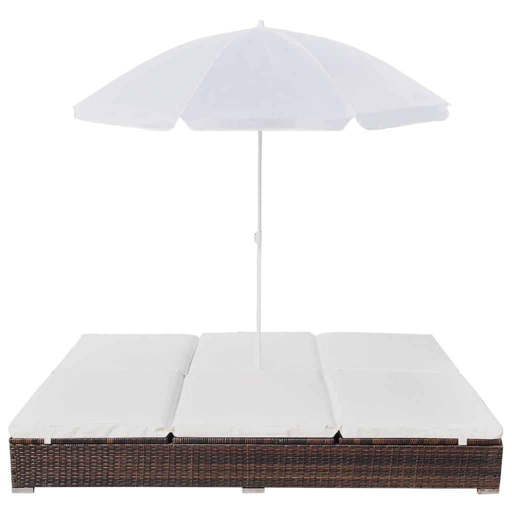 Loungebed met parasol poly rattan