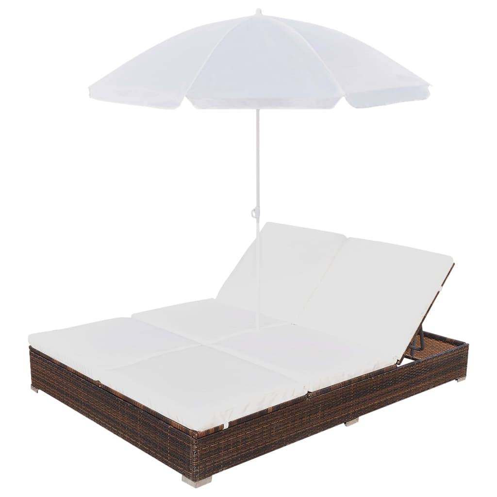 Loungebed met parasol poly rattan